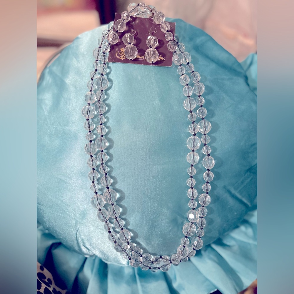 Premiere Jewelry clear beaded necklace with matching earrings